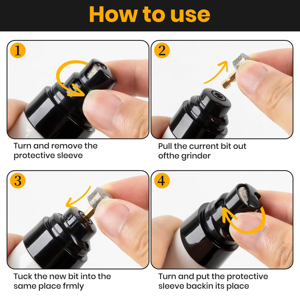 WAZNFYV Silent Groom Pro close-up head for safe, precise nail grinding.