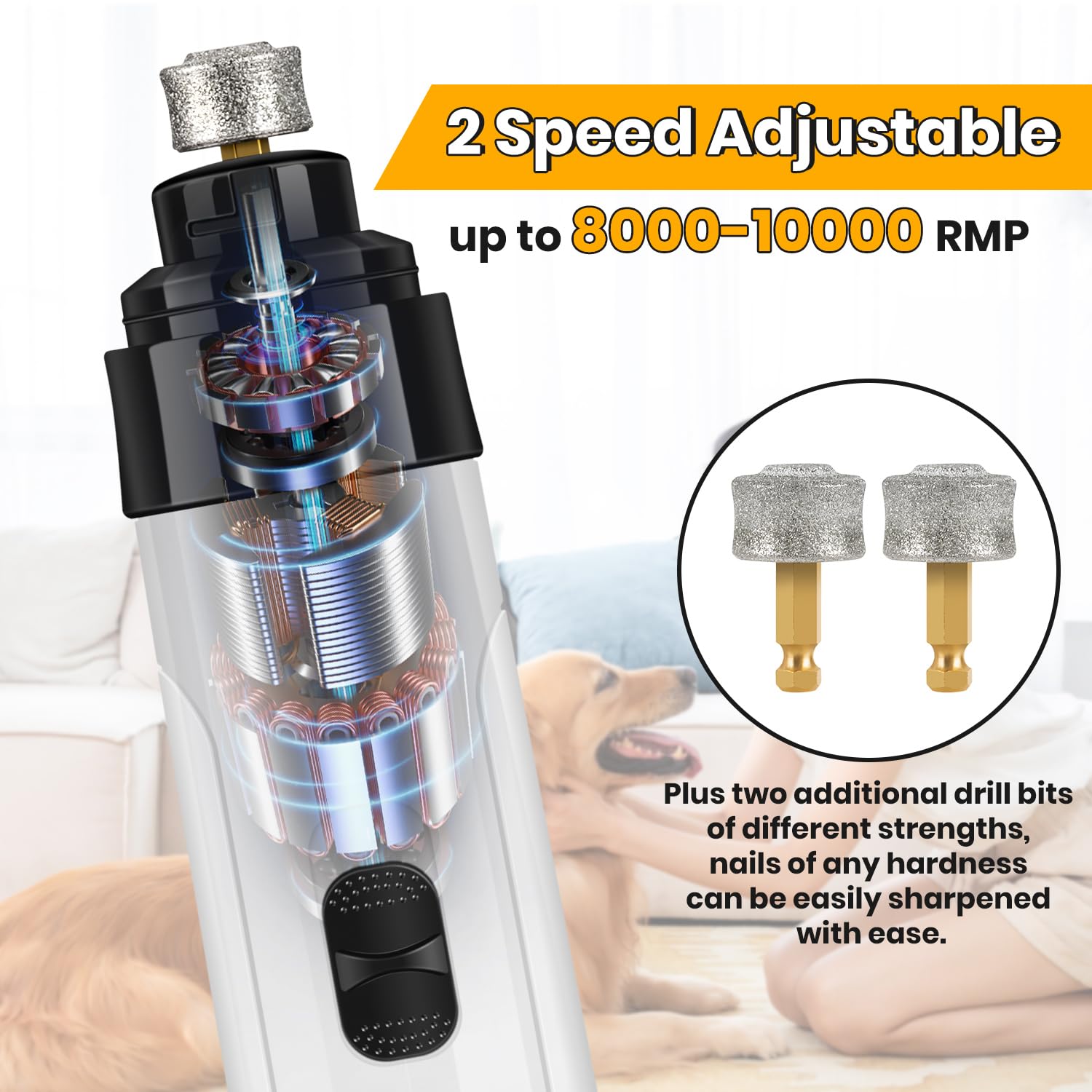 WAZNFYV Silent Groom Pro dual-speed control for varied nail thickness at home.