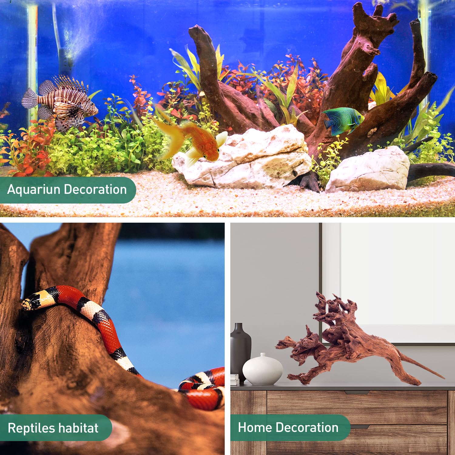 WDEFUN driftwood reptile tank enhances climbing and enrichment in enclosures.