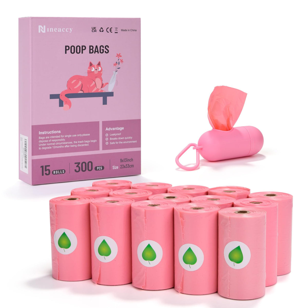WDFAACK biodegradable pink dog poop bags with dispenser for easy, mess-free cleanup.
