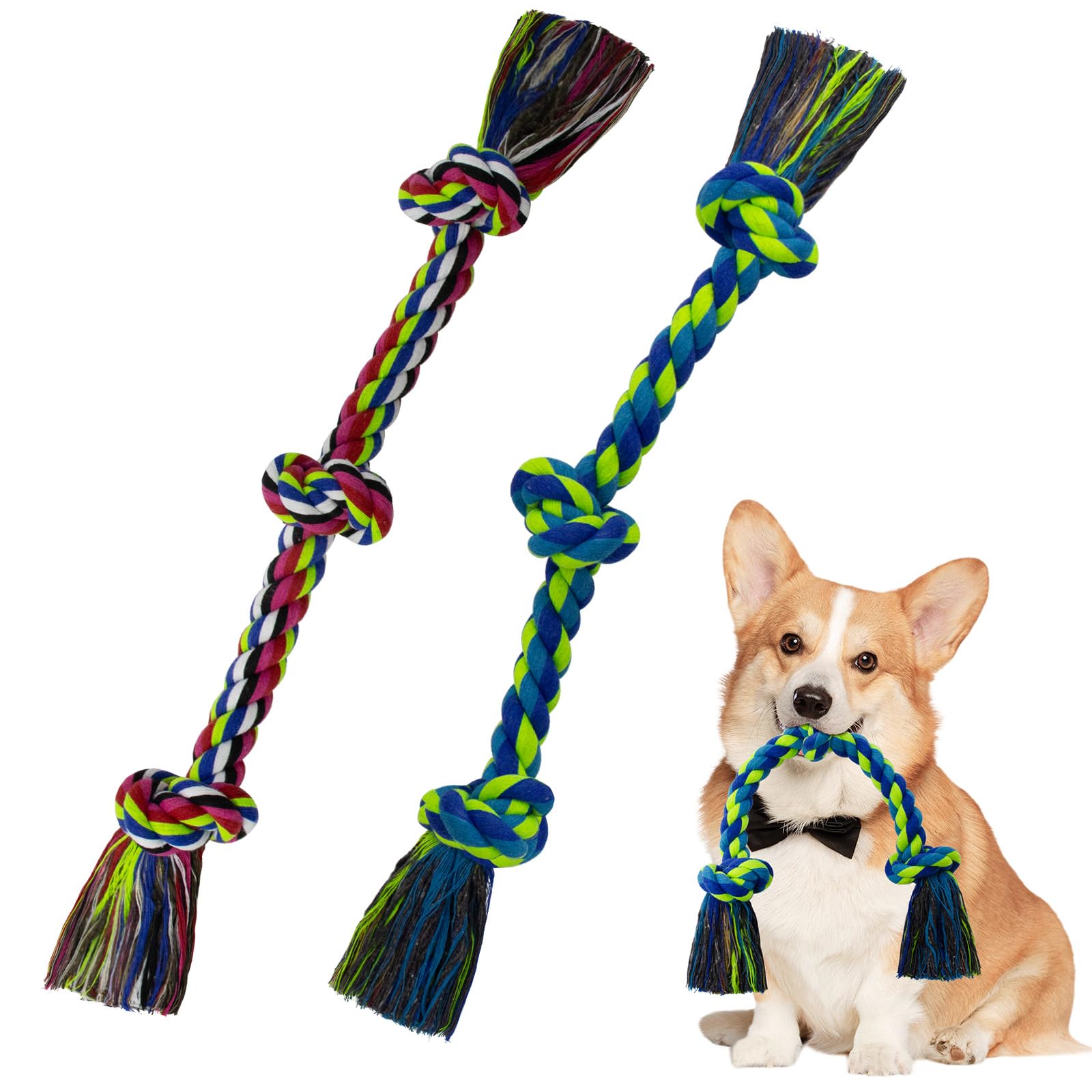 WDZZHOT dog rope toy 2-pack with three knots for tug and chew.