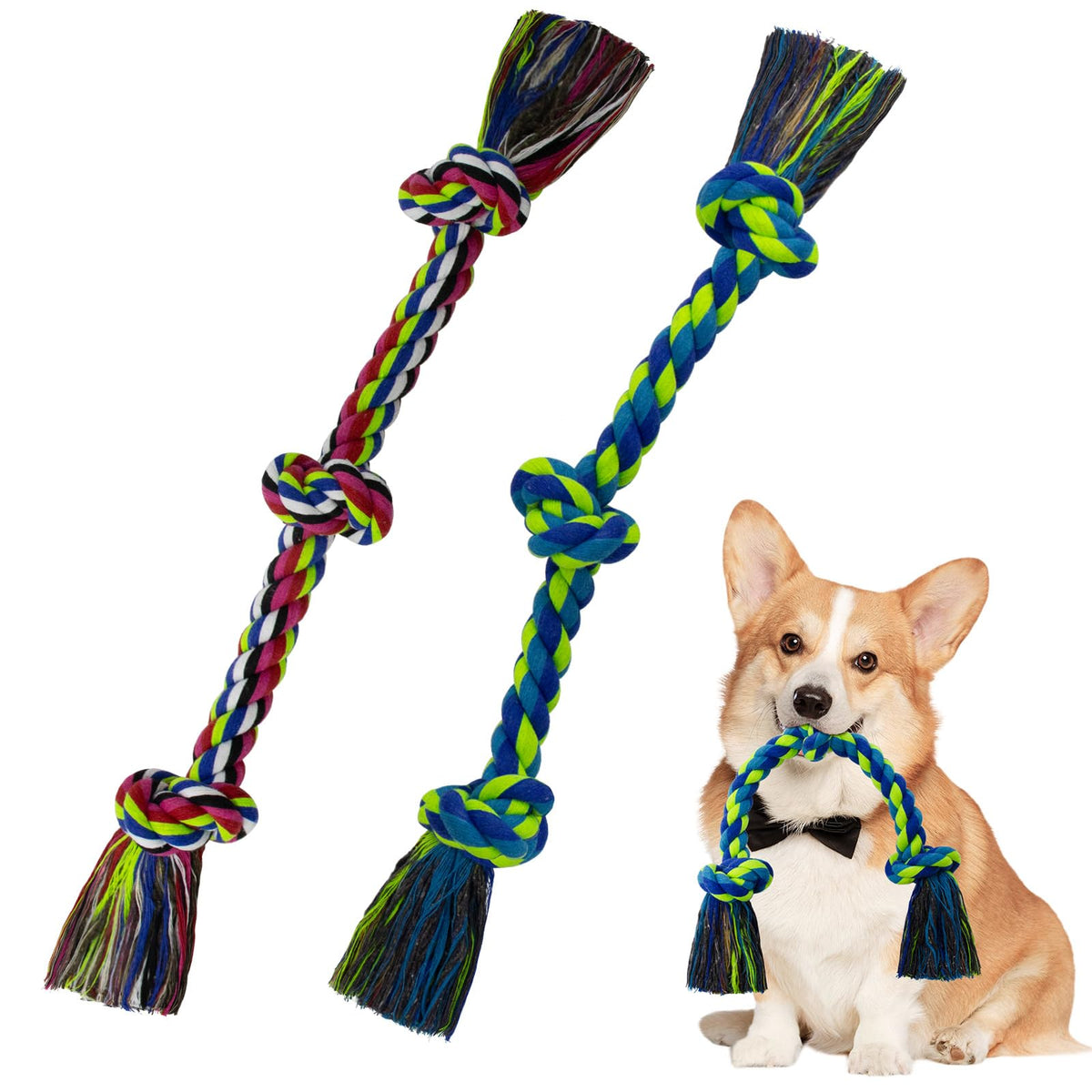 WDZZHOT dog rope toy 2-pack with three knots for tug and chew.
