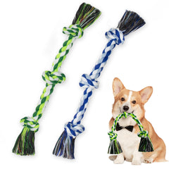 WDZZHOT dog rope toy 2-pack, multicolor with three knots, for interactive tug-of-war.