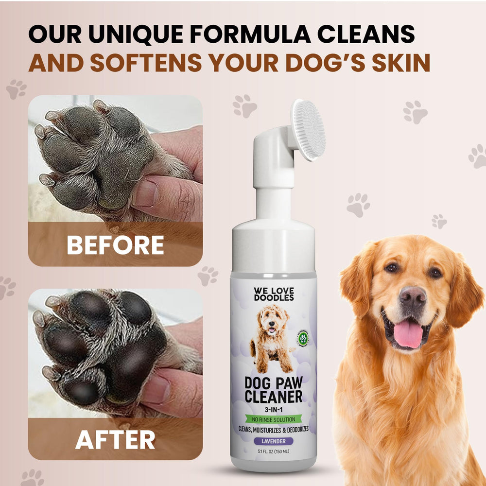 We Love Doodles 150mL bottle showcases portable no-rinse solution for busy pet homes.