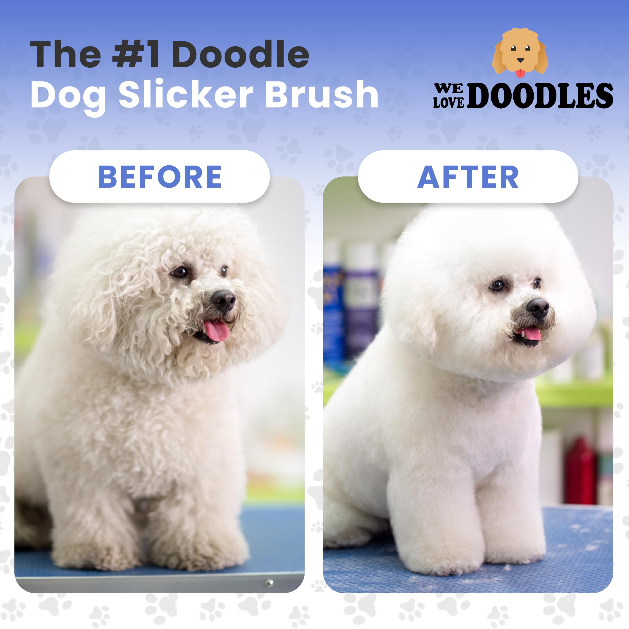 We Love Doodles 45-degree pin-angle helps avoid scratching skin during brushing.