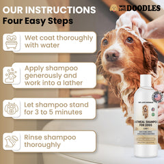 We Love Doodles 5-in-1 oatmeal shampoo-aloe-lavender showcases calming scent for a pleasant bath.