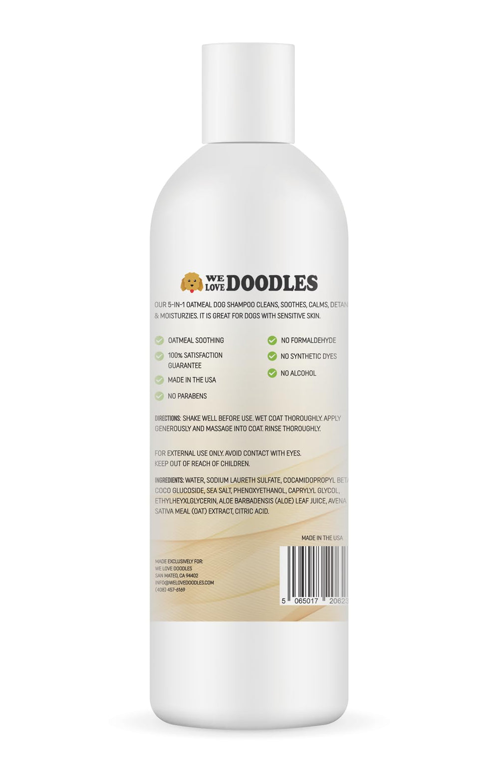 We Love Doodles 5-in-1 oatmeal shampoo-foam demonstrates rich lather for thorough rinsing.