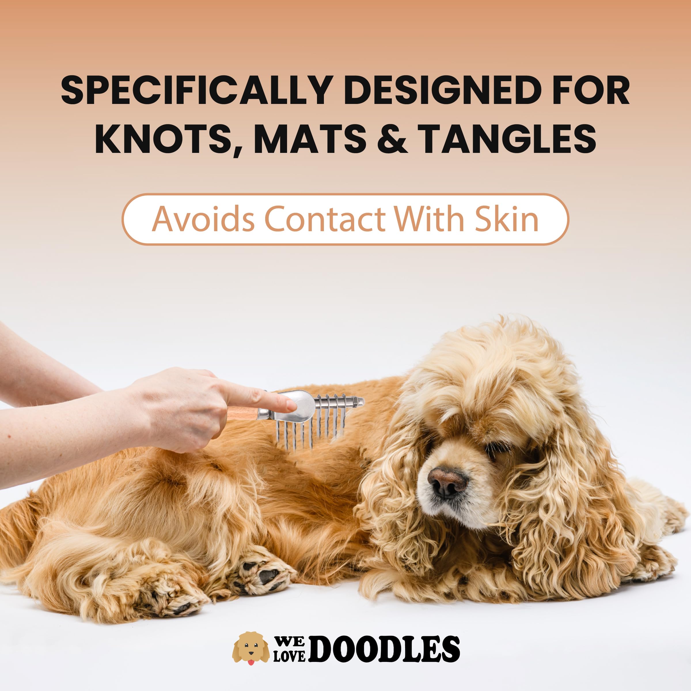 We Love Doodles dematting brush rounded-teeth ensures gentle contact with skin-friendly grooming.