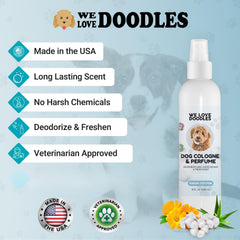 We Love Doodles dog cologne spray mist for easy post-bath refresh.