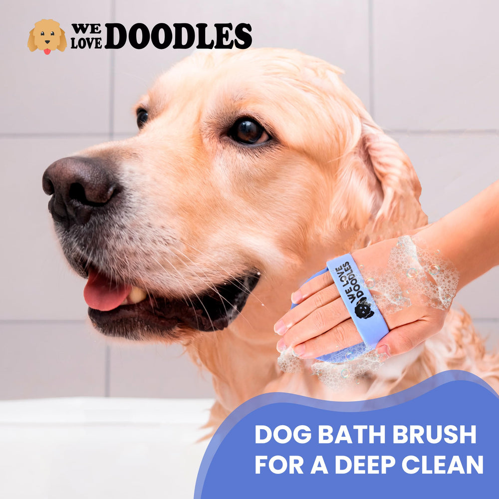 We Love Doodles bath brush bristles lift dirt and shed hair for clean fur