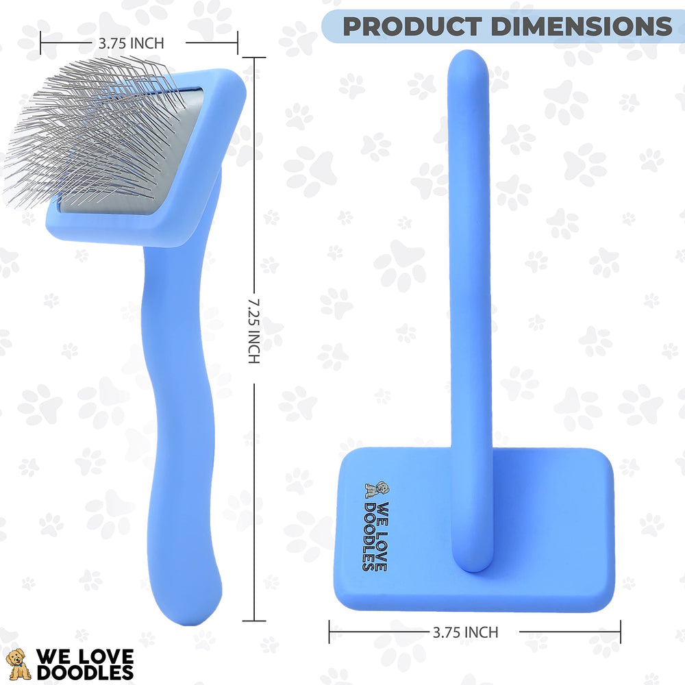 We Love Doodles dog brush demonstrates matting removal and shedding management.