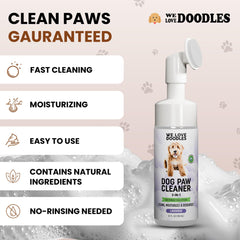 We Love Doodles paw cleaner foam application captures easy massage and quick dirt lift.