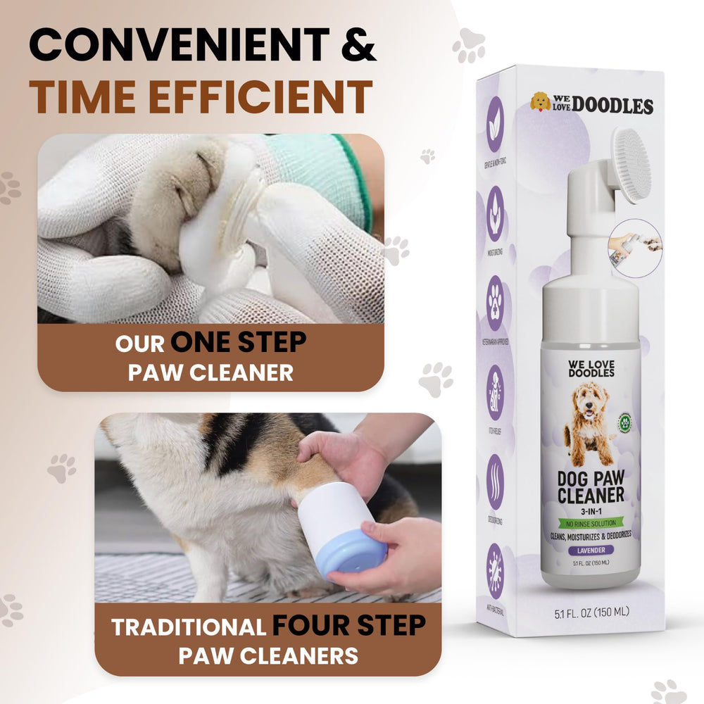 We Love Doodles lavender-scent paw cleaner evokes calm post-walk aroma.