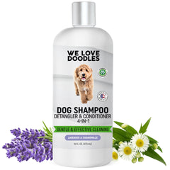 We Love Doodles lavender 16oz shampoo bottle promotes gentle cleansing for doodle coats.