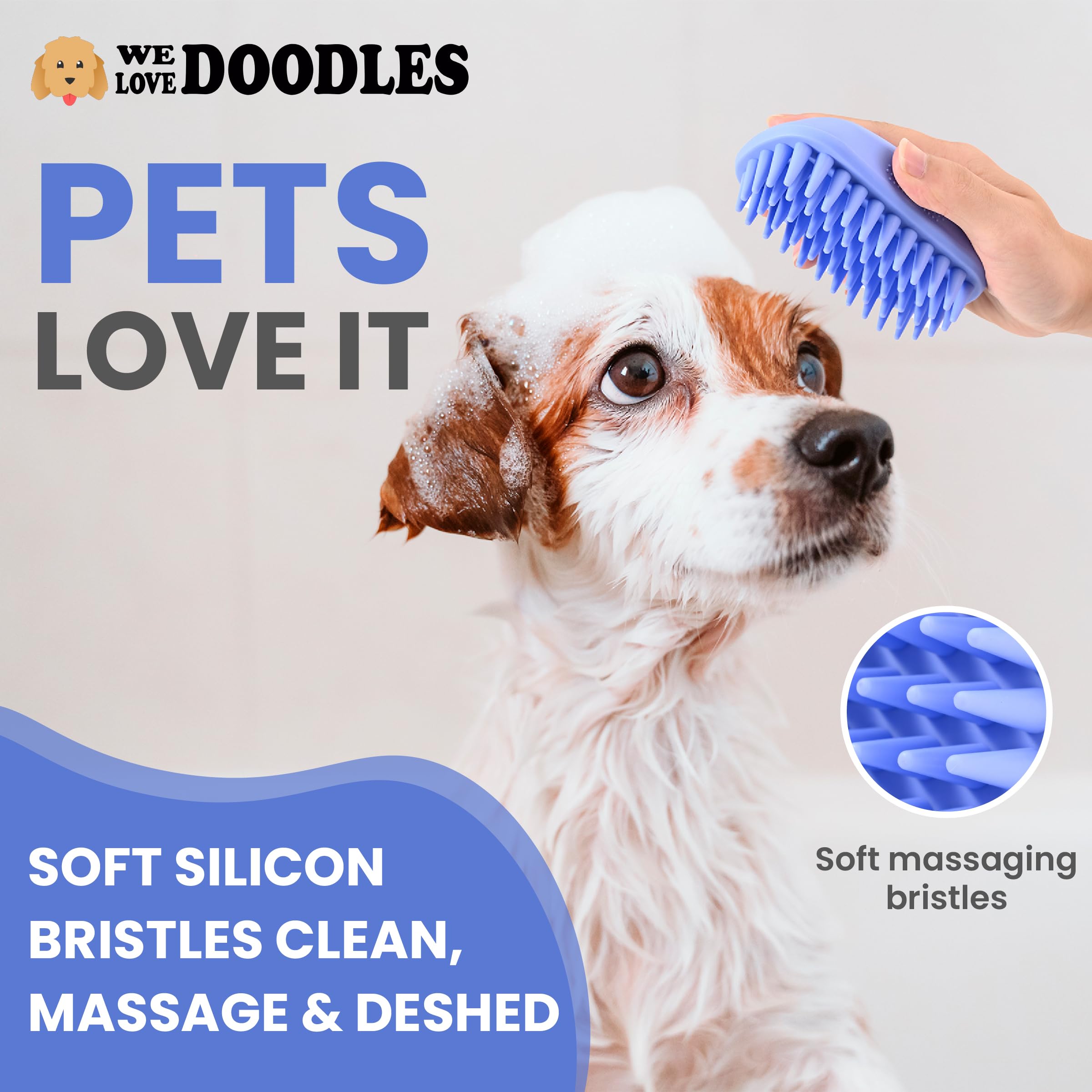 We Love Doodles set de dos cepillos para baño, ideal para hogares con varias mascotas