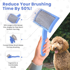 We Love Doodles ergonomic handle brush supports comfortable grooming sessions.