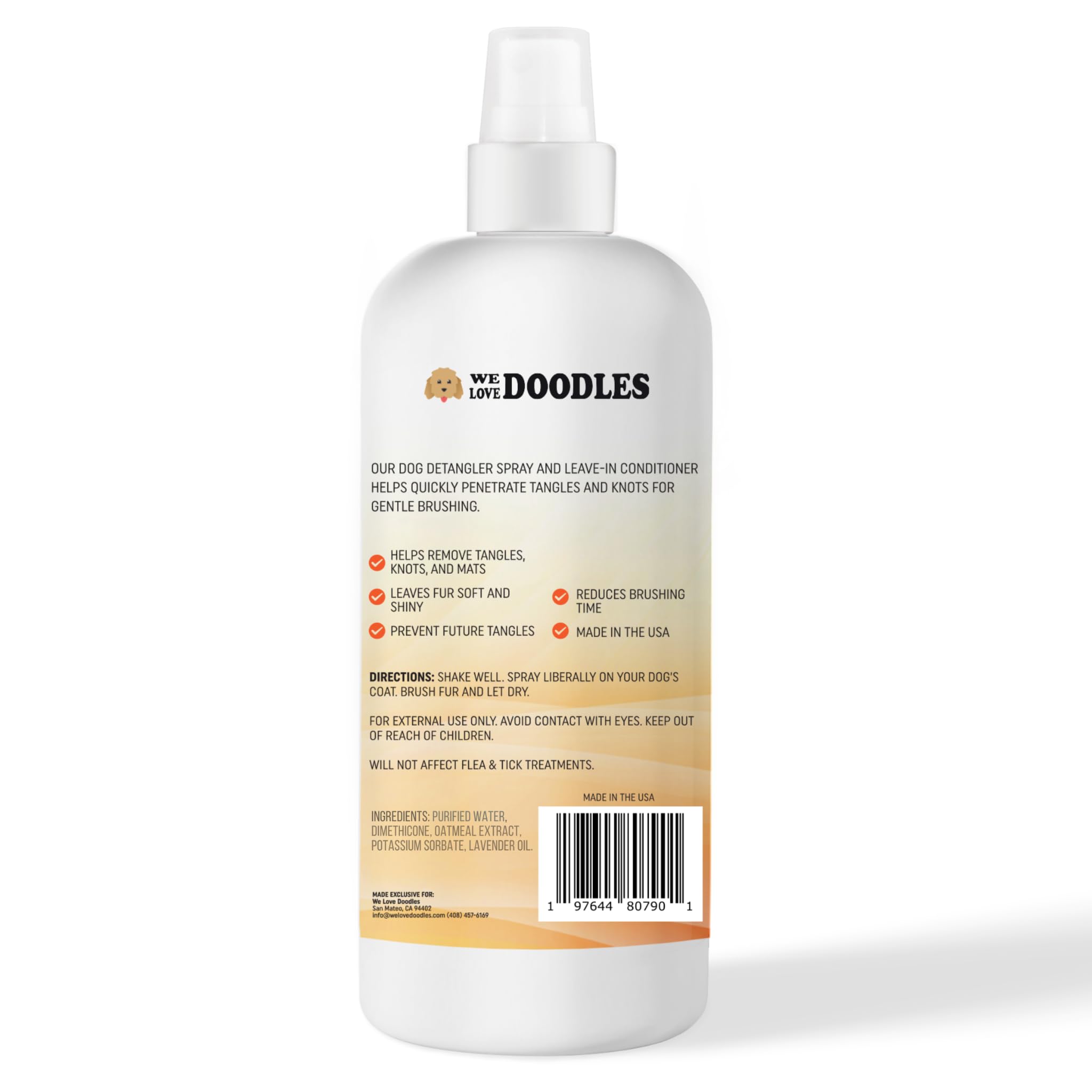 We Love Doodles lavender-scented spray refreshes coats during detangling