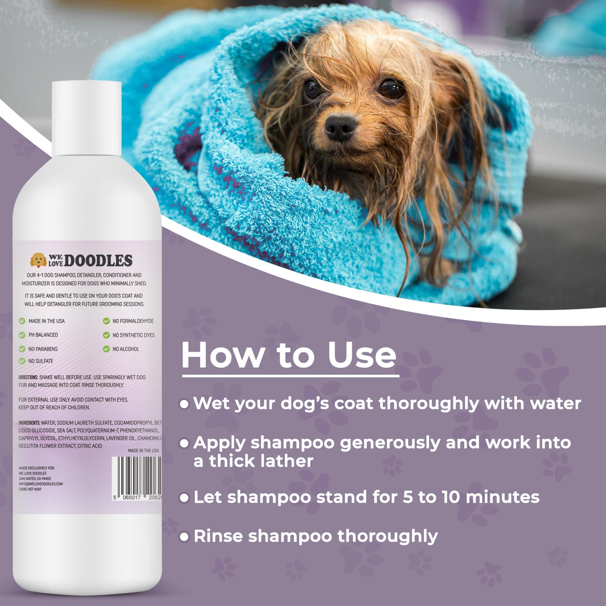 We Love Doodles Made in USA 16oz bottle ensures high quality grooming with consistent results.