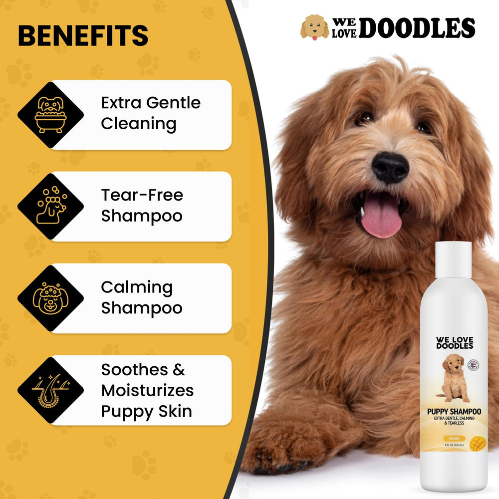 We Love Doodles USA-made shampoo label on the bottle
