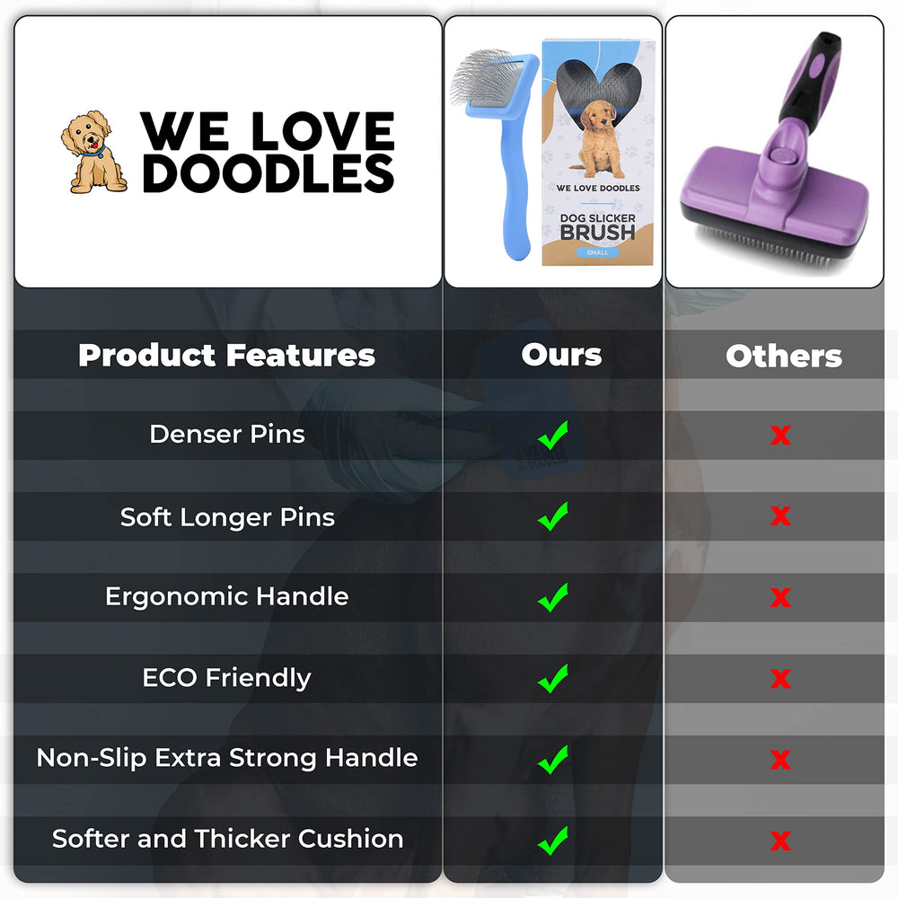We Love Doodles skin-safe bristles promote gentle, comfortable grooming experiences.