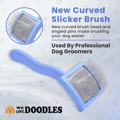 We Love Doodles slicker brush angled pins at 45 degrees protect skin