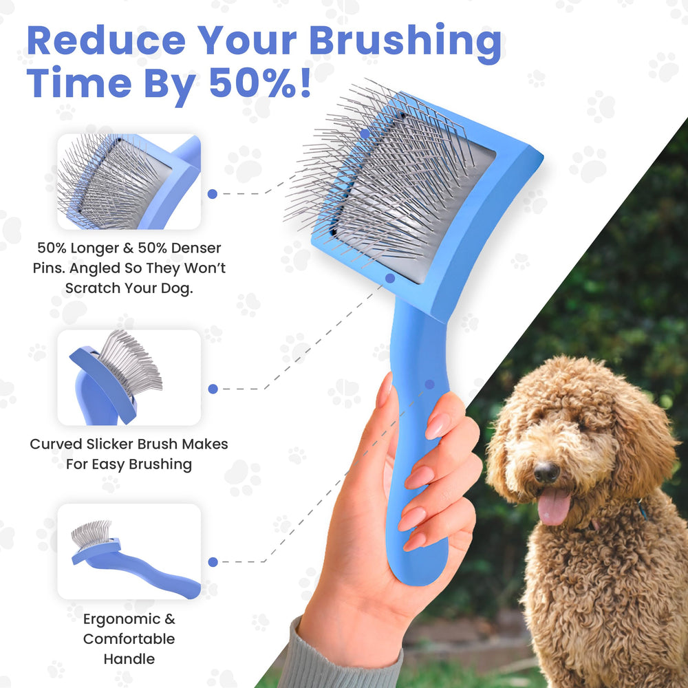We Love Doodles slicker brush ergonomic handle reduces hand fatigue during grooming