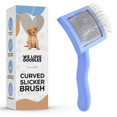 We Love Doodles slicker brush head tilt improves detangling on long doodle coats