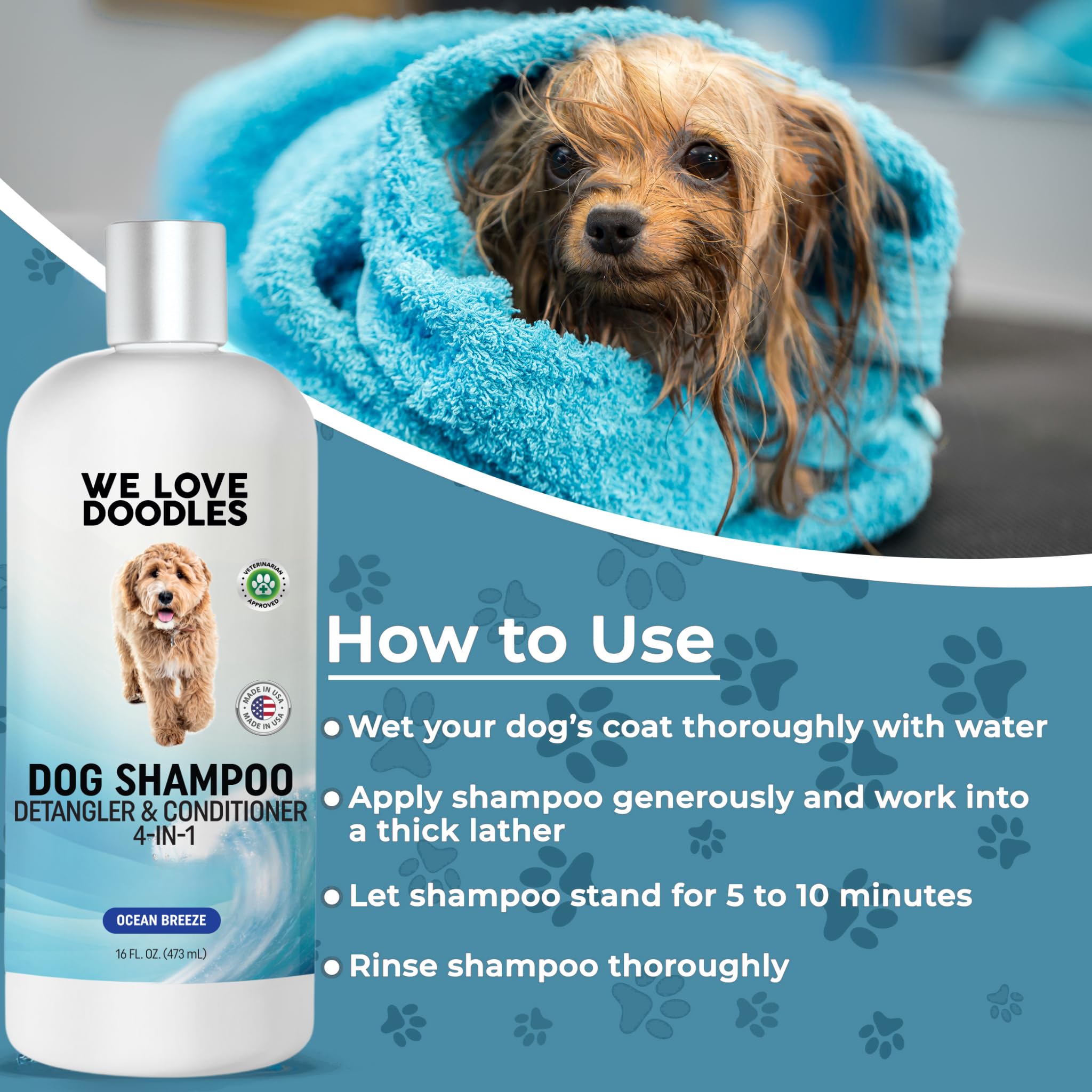 We Love Doodles USA-made label emphasizes trusted American-made dog care you can rely on.