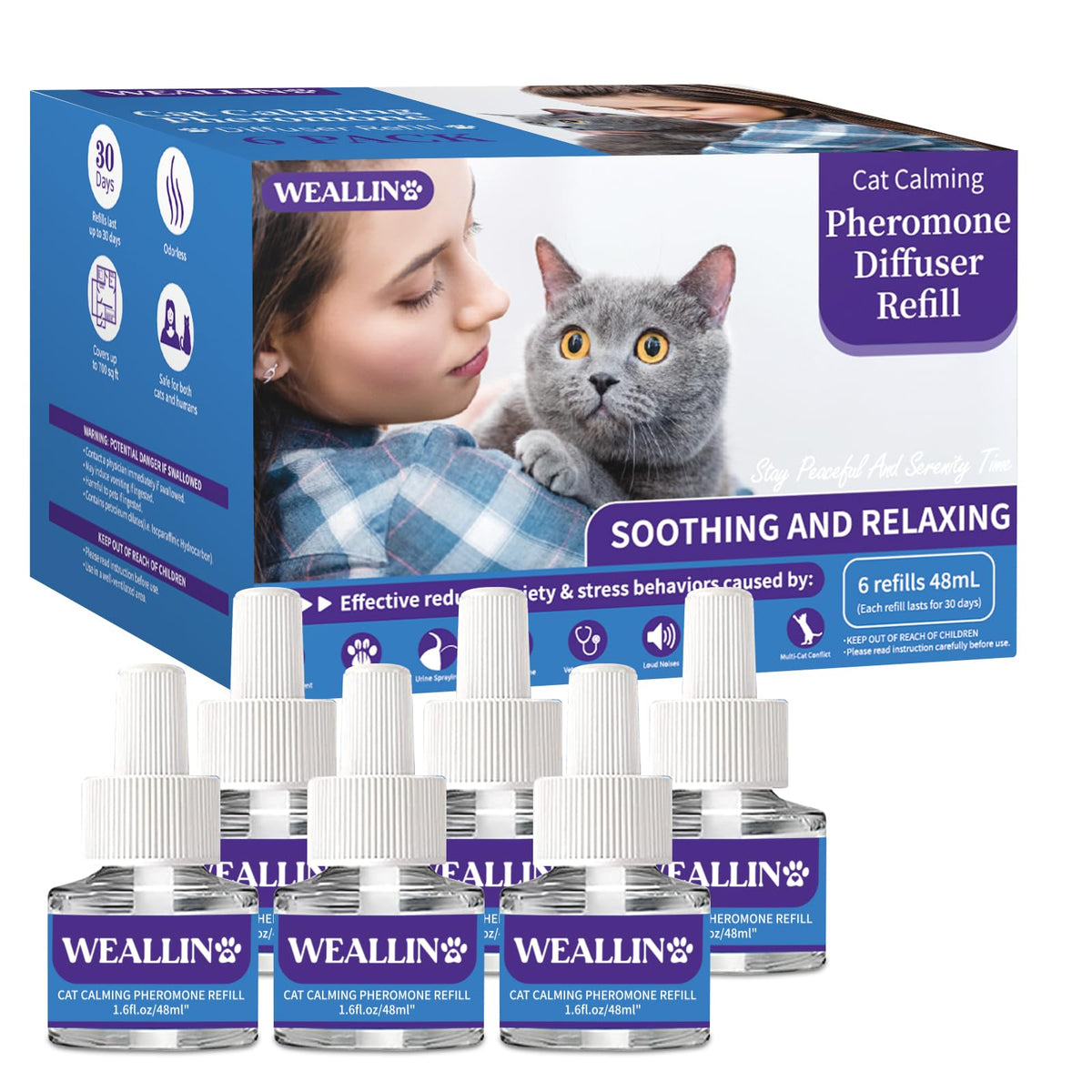 WEALLIN cat calming diffuser refills pack front view supports long-term calming routine