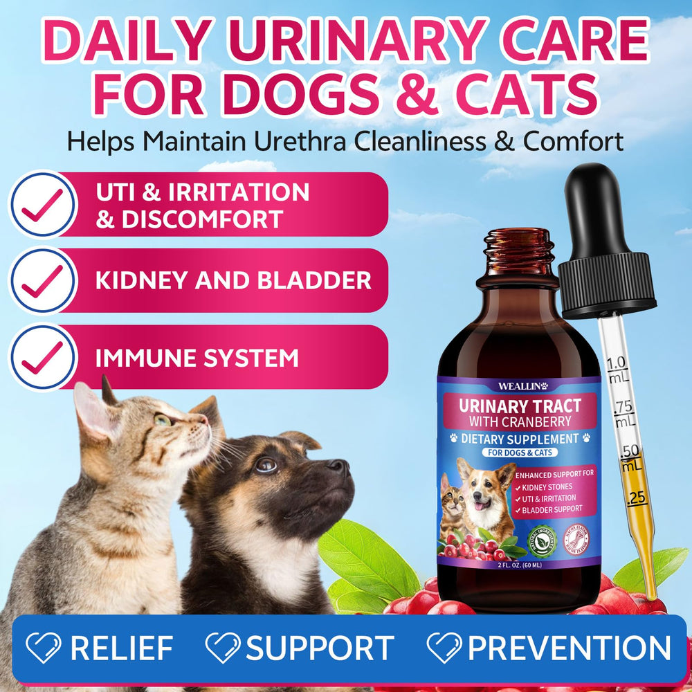 WEALLIN cranberry-extract-liquid-drops provides gentle urinary wellness for pets.