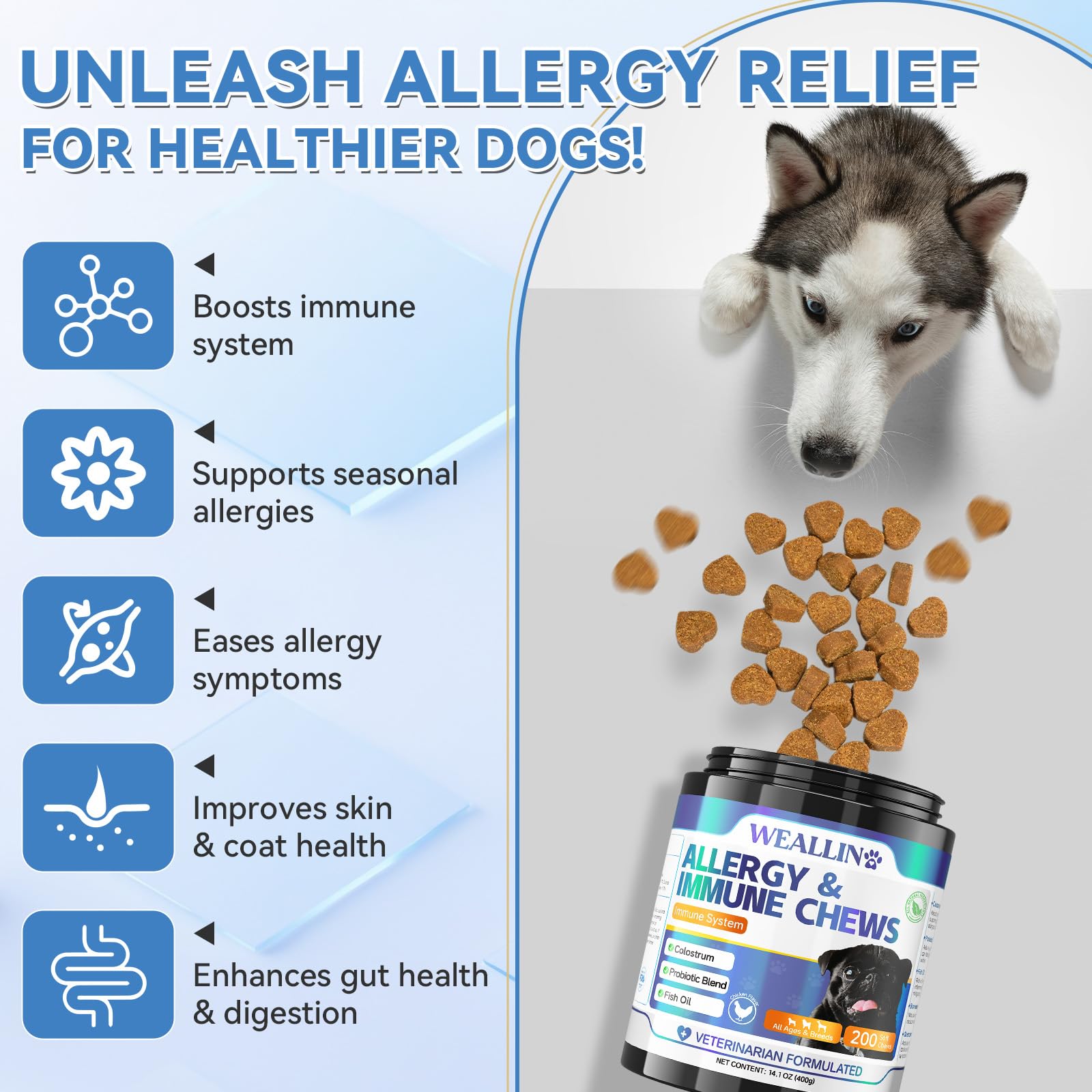 WEALLIN dog allergy relief chews texture closeup highlighting soft feeding