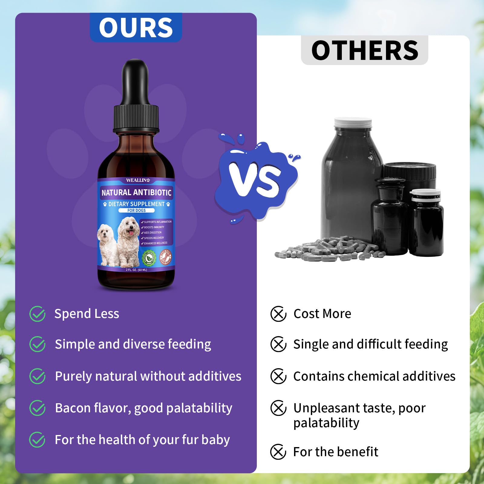 WEALLIN dog antibiotics urinary wellness imagery suggests gentle daily protection.