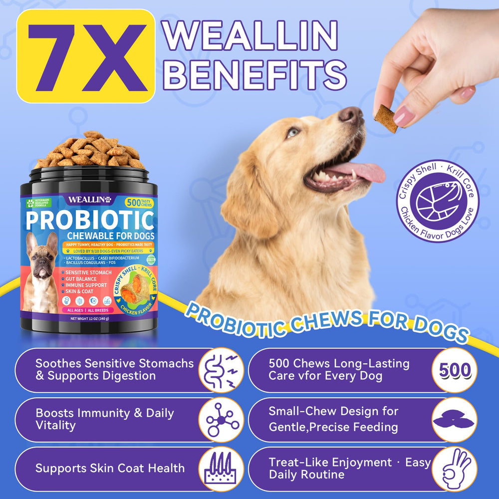 WEALLIN Dog Probiotics Chews with krill core highlight balanced digestion