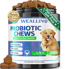 WEALLIN dog probiotics jar-front label and cap for digestive support