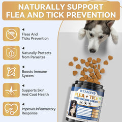 WEALLIN flea tick chews closeup shows tasty treats supporting skin and coat health.