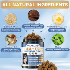 WEALLIN flea tick chews dog-treat shows puppy-friendly chews for gentle flea prevention.