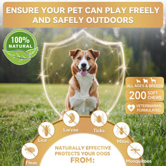 WEALLIN flea tick chews packaging-front highlights all-breed suitability and natural formula.