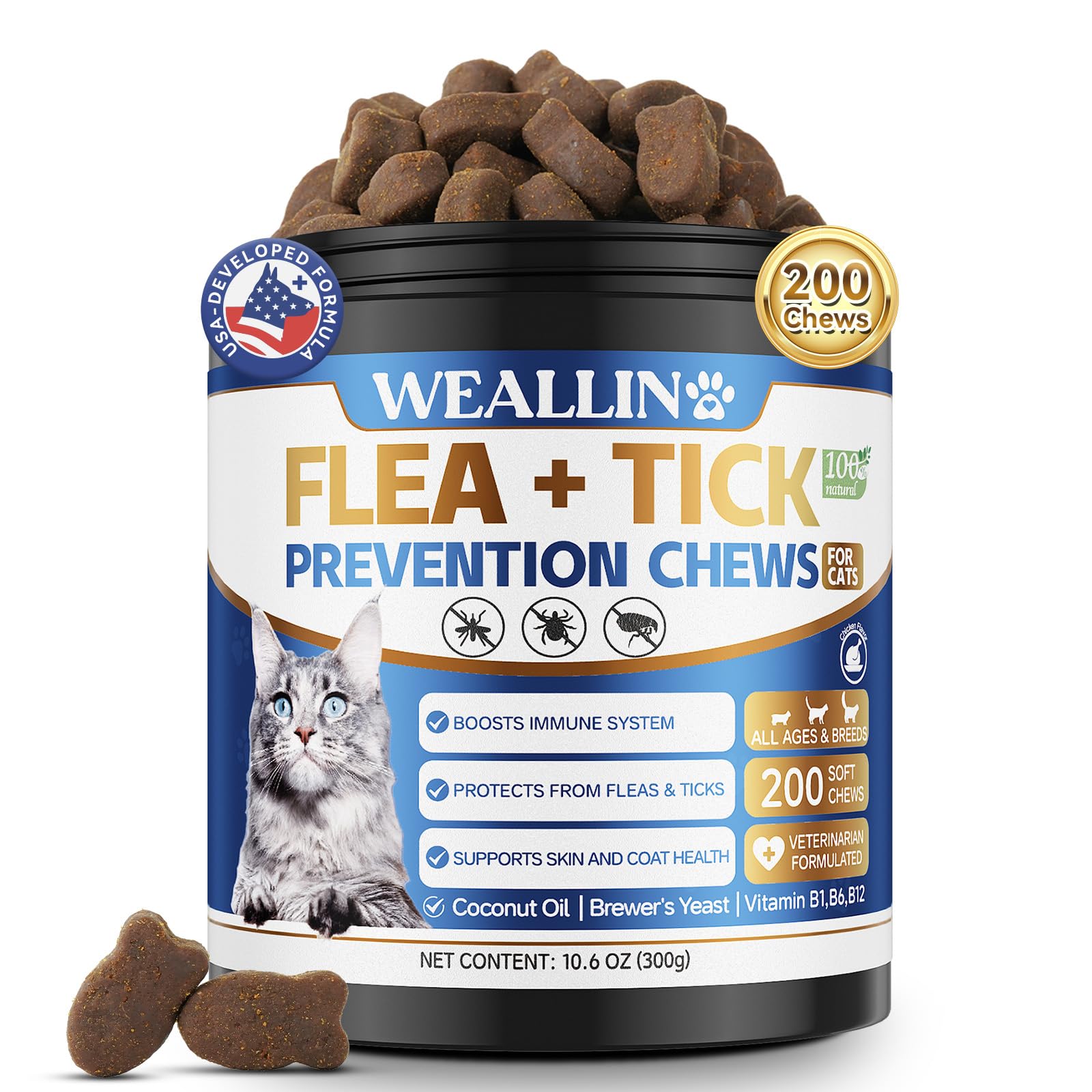 WEALLIN flea and tick chews soft-cat texture for easy feeding and daily protection.