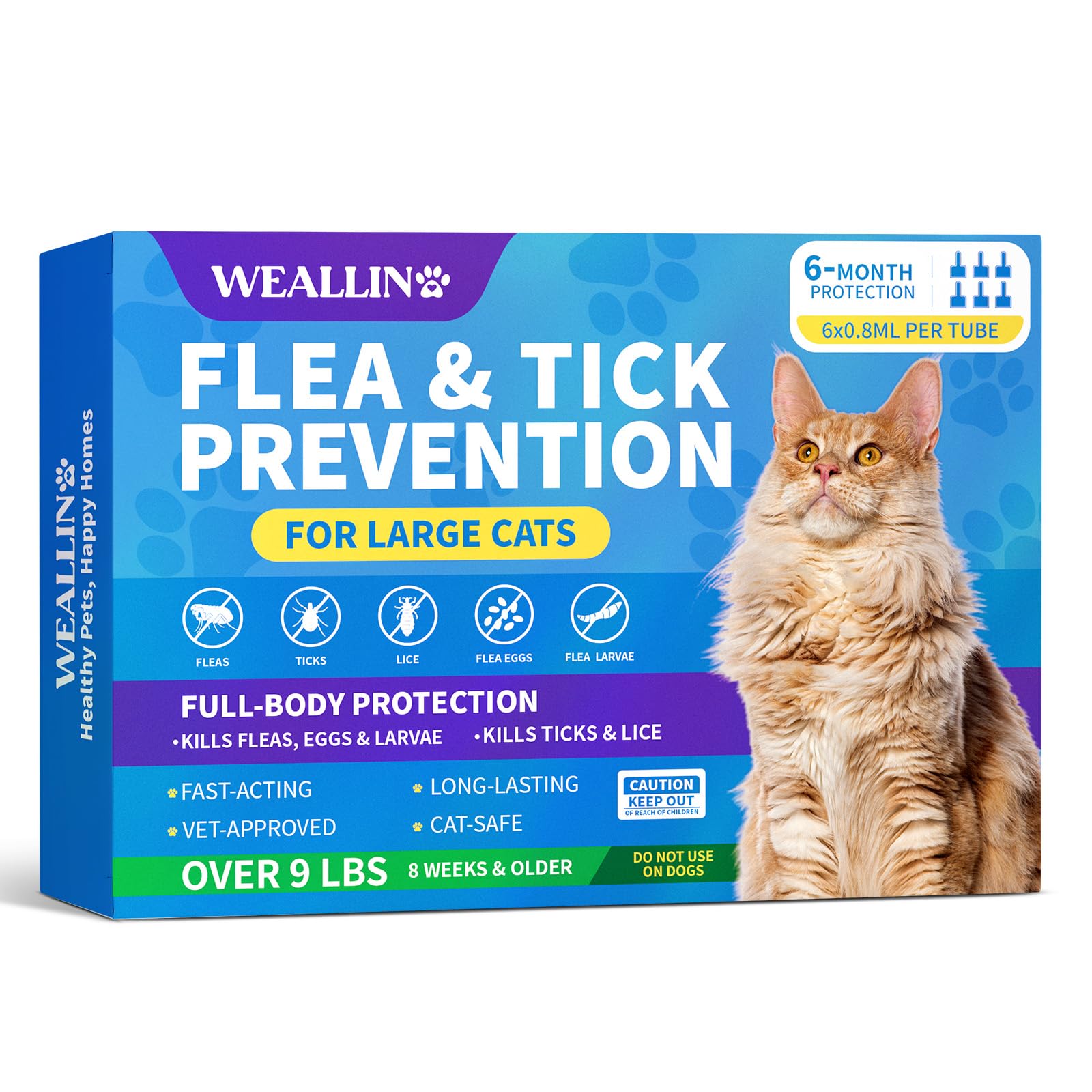 WEALLIN flea tick treatment applied between the shoulder blades provides quick protection for large cats.