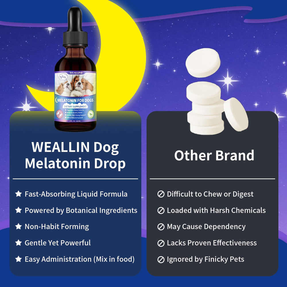 WEALLIN Melatonin for Dogs sleep aid clock visual suggesting nightly routine.