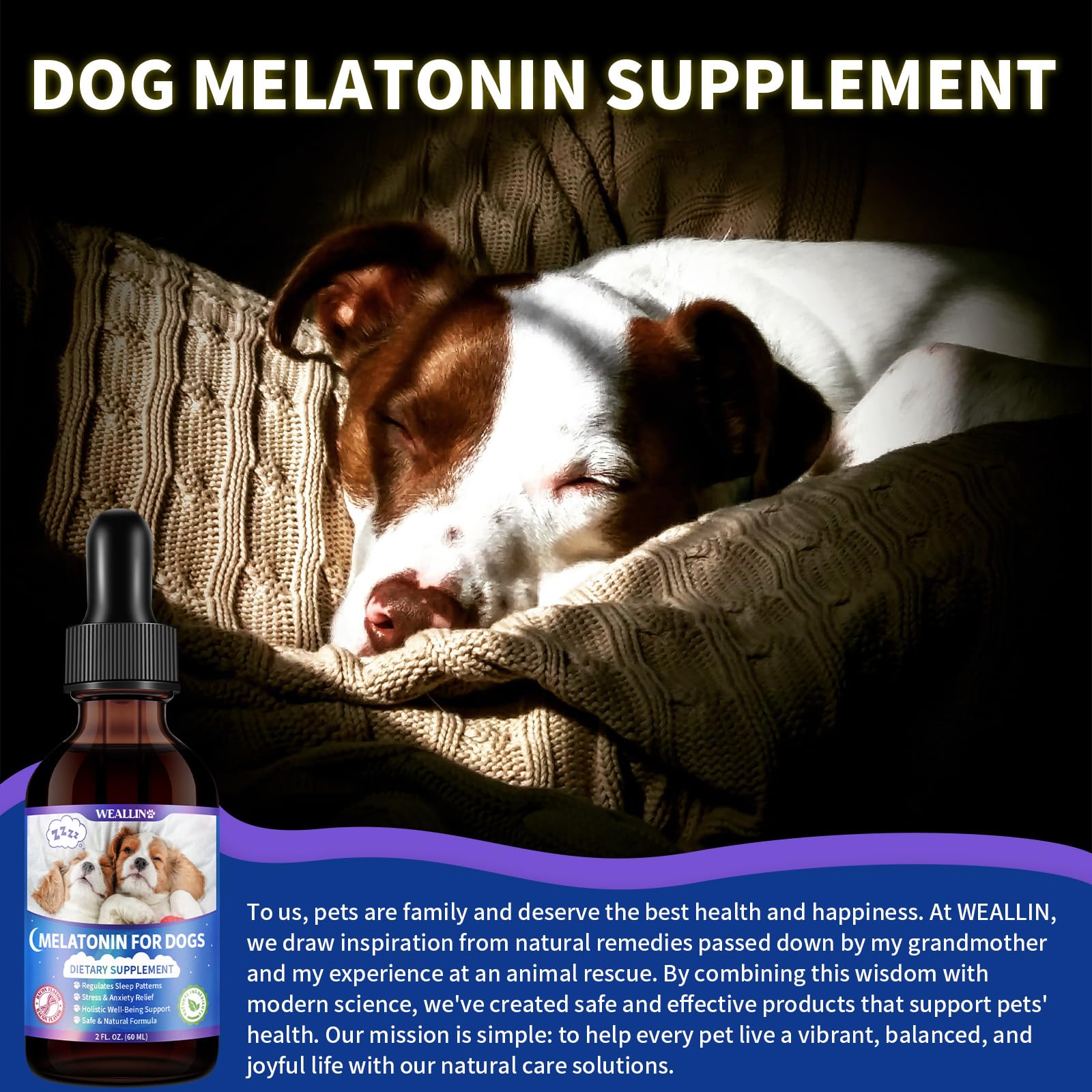 WEALLIN Melatonin for Dogs travel bottle portable for on-the-go calming.