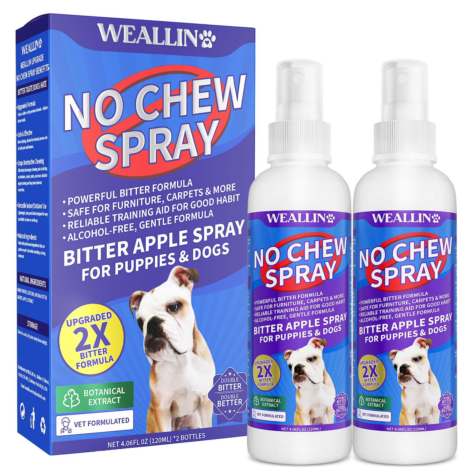 WEALLIN No Chew Spray bottle 120ml deters chewing on furniture.