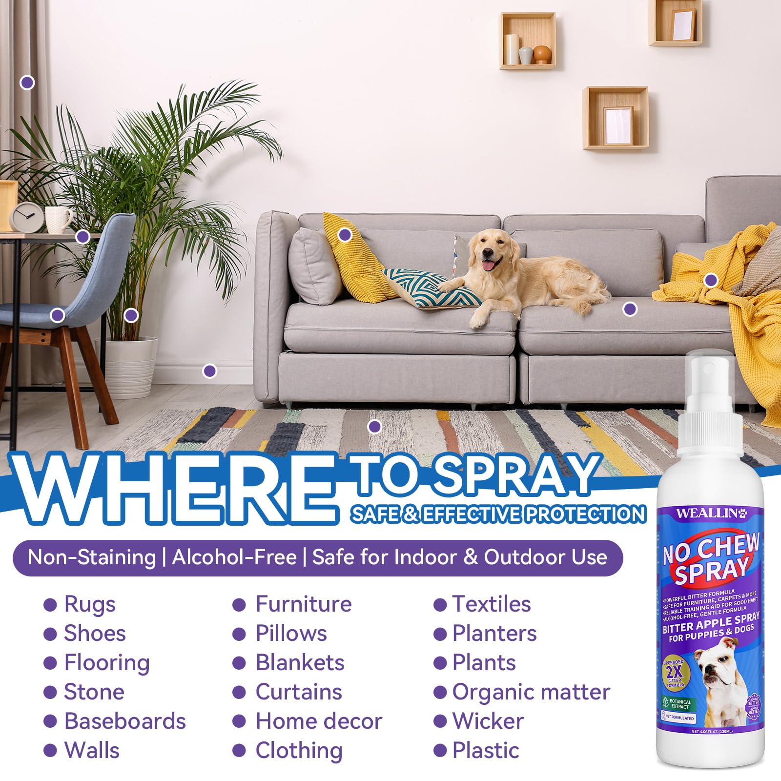 WEALLIN No Chew Spray 2-pack emphasizes long-lasting protection at home.