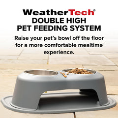 WeatherTech double high pet feeding system dark grey bowls blend with decor and are dishwasher-friendly
