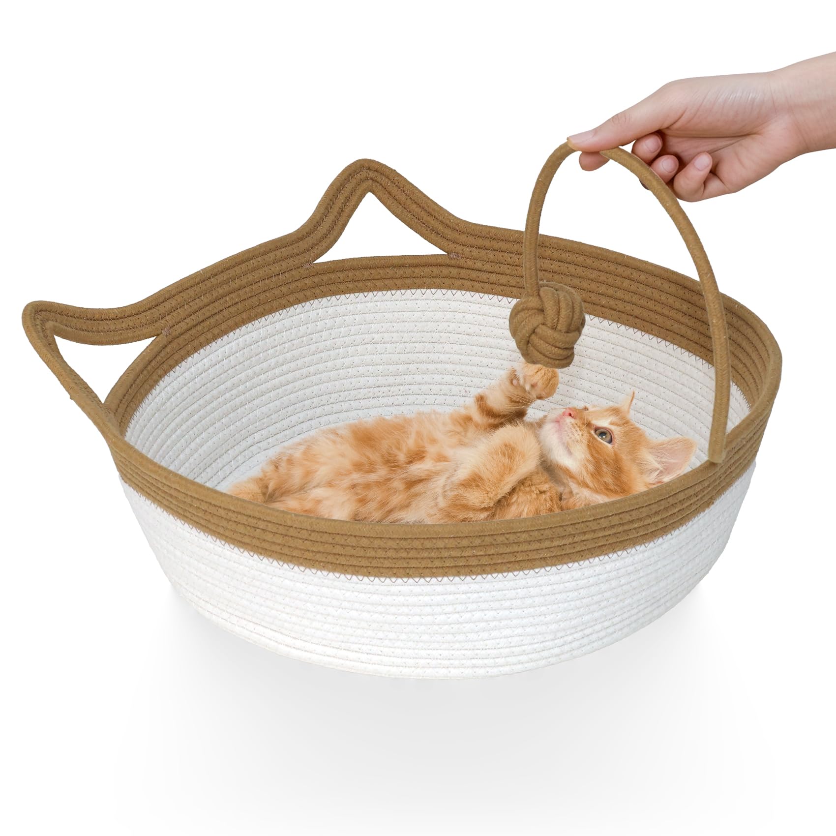 WEAVELYRICS cotton rope cat bed folded, easy-to-carry cozy space for trips.
