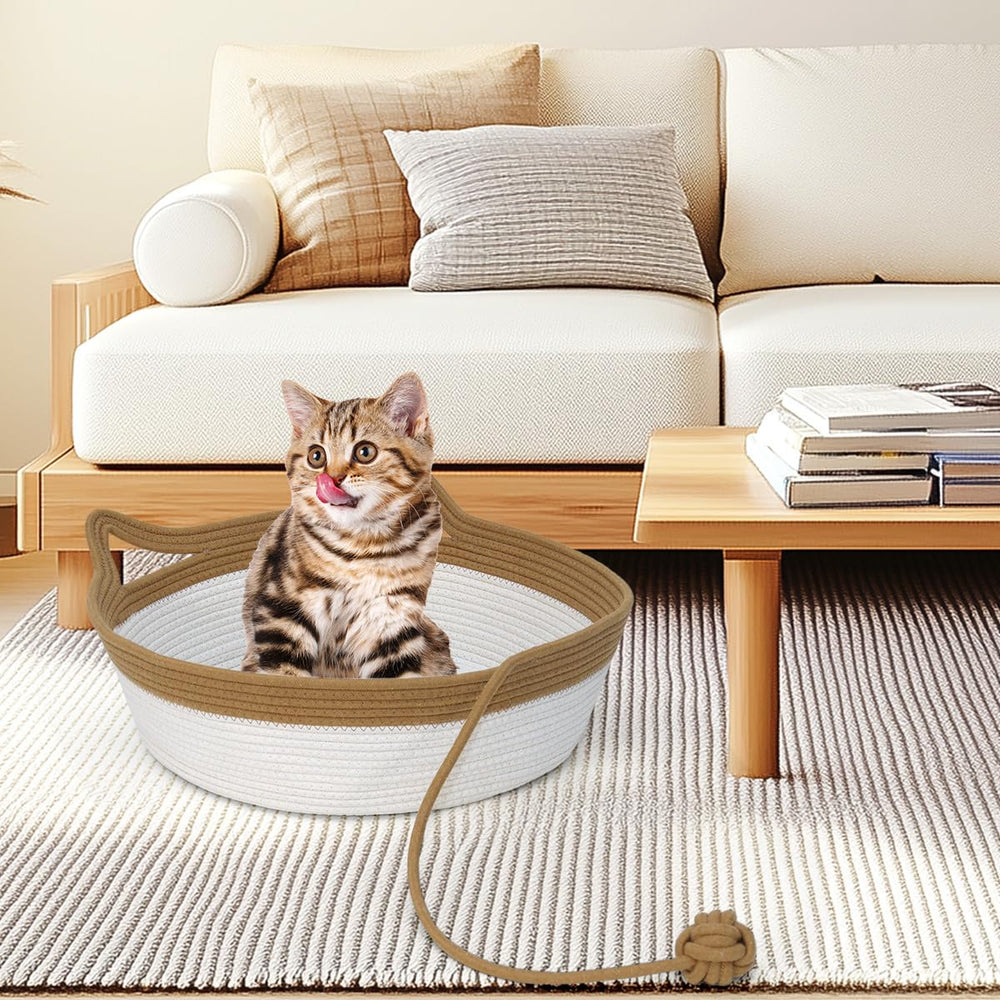 WEAVELYRICS cotton rope cat bed in use, provides soothing, breathable comfort.