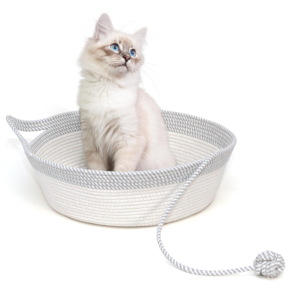 WEAVELYRICS round medium cotton rope cat bed showing cozy weave for cat comfort