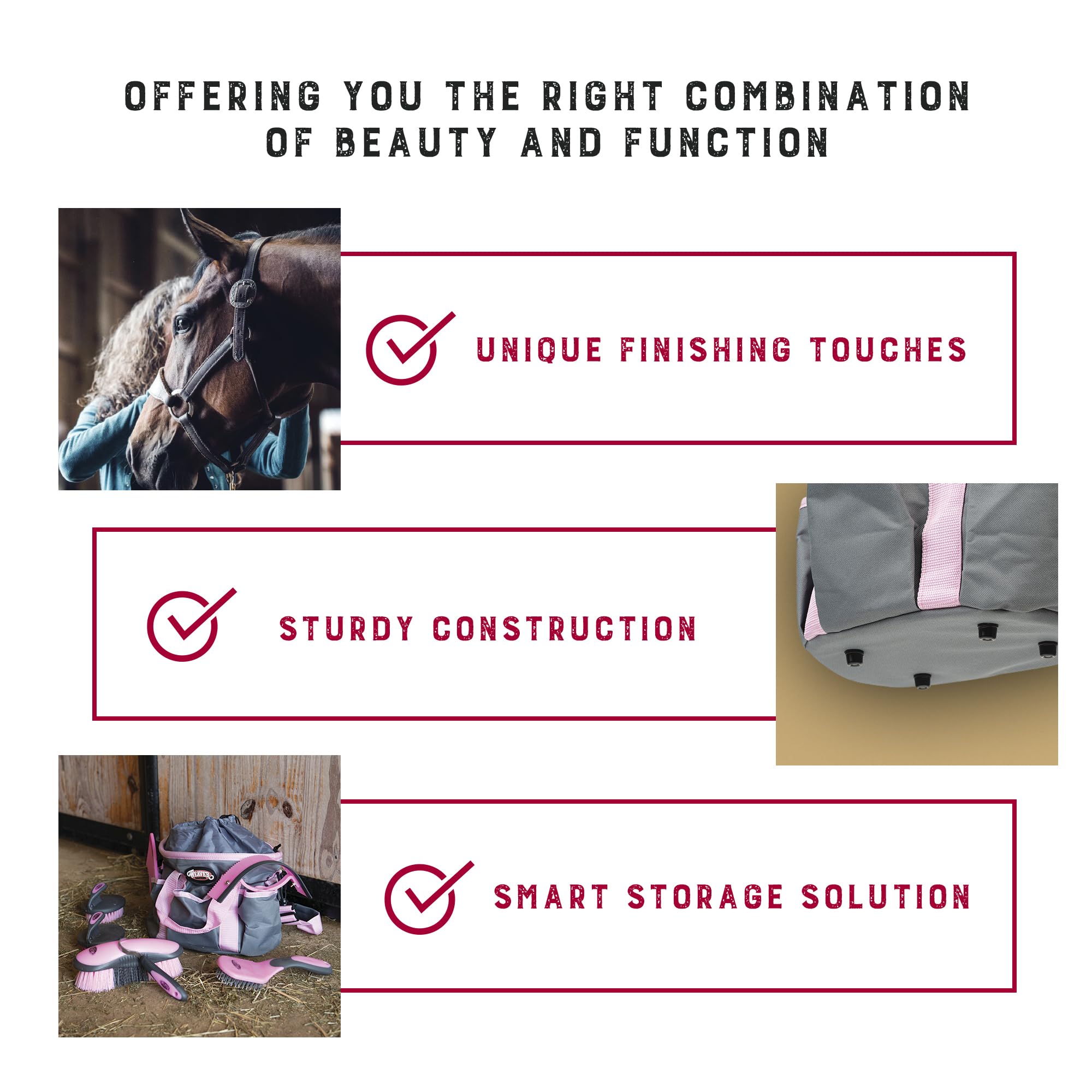 Weaver Leather mane and tail brush with contoured handle for smooth grooming sessions.