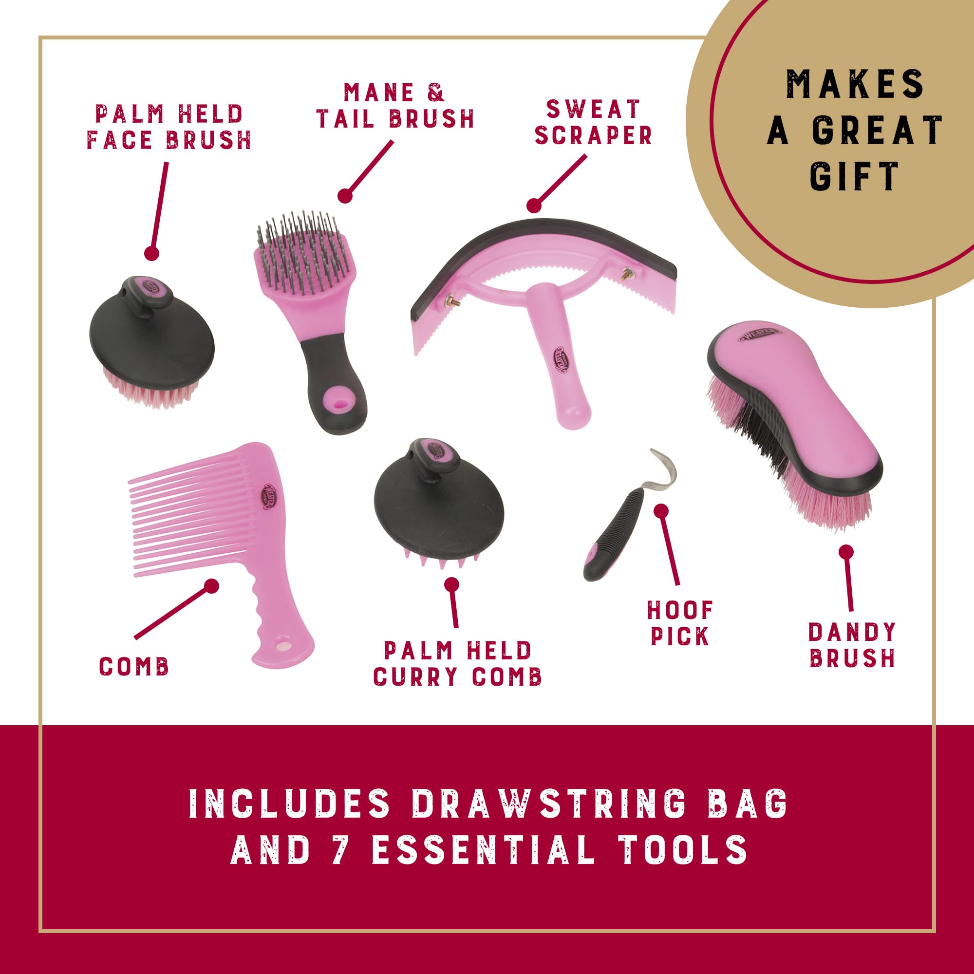 Weaver Leather palm-held curry comb demonstrates fatigue-reducing design for efficient brushing.