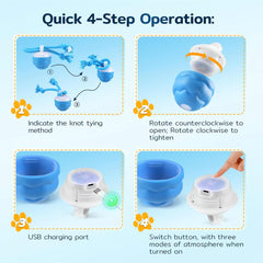 Chase Buddy LED modes image illustrates mode indicators for fast, slow, and interactive play.
